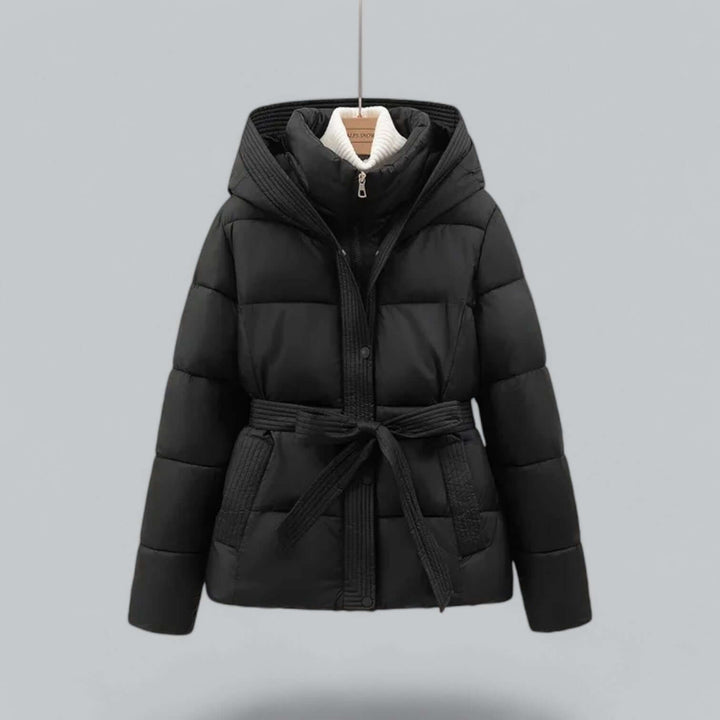 Parka Femme Matelassé à Capuche | Ceinture et Coupe Chaude – Noir#couleur_noir