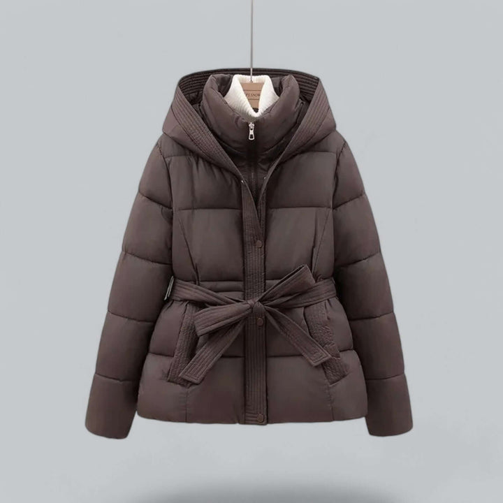 Parka Femme Matelassé à Capuche | Ceinture et Coupe Chaude – Chocolat#couleur_chocolat