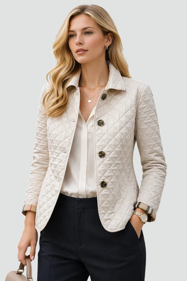 Doudoune Matelassée Losange | Boutonnée Coupe Ceinturée Raffinée in Blanc#couleur_blanc