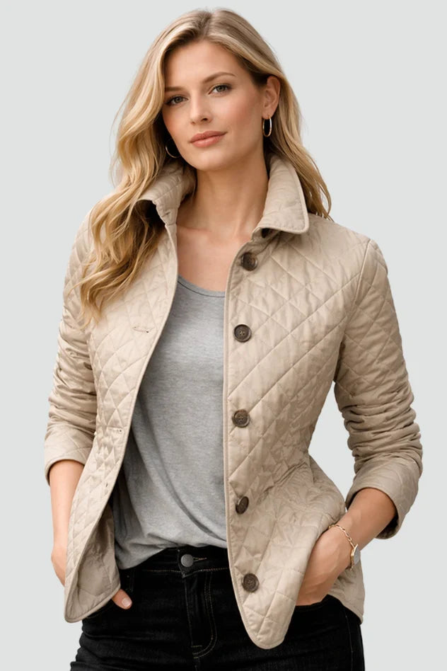 Doudoune Matelassée Losange | Boutonnée Coupe Ceinturée Raffinée in Marron#couleur_marron