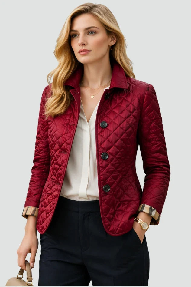 Doudoune Matelassée Losange | Boutonnée Coupe Ceinturée Raffinée in Bordeaux#couleur_bordeaux
