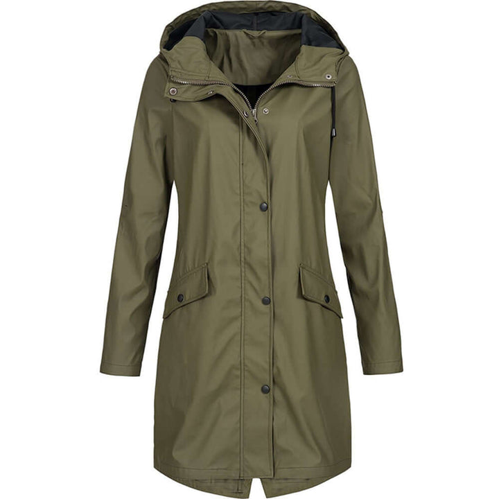 Parka Femme Imperméable avec Capuche | Coupe Longue et Zip in Vert foncé#couleur_vert-fonc
