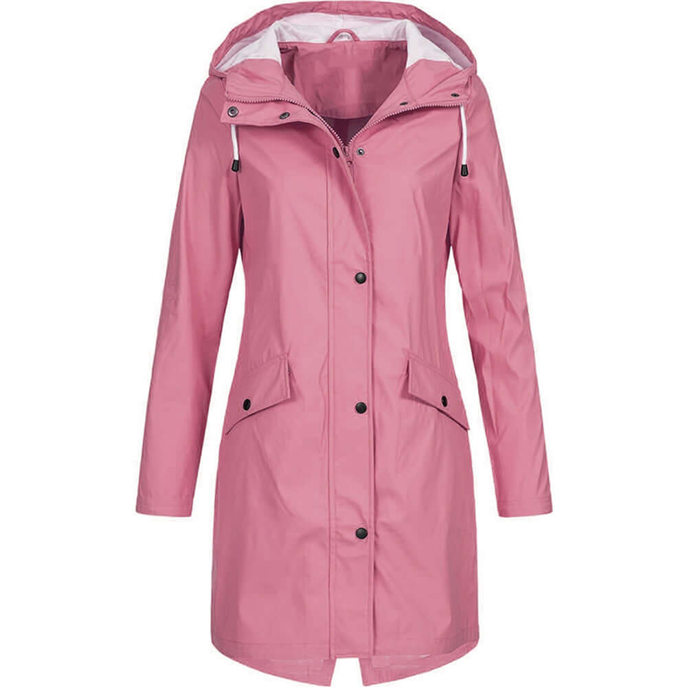 Parka Femme Imperméable avec Capuche | Coupe Longue et Zip in Rose#couleur_rose