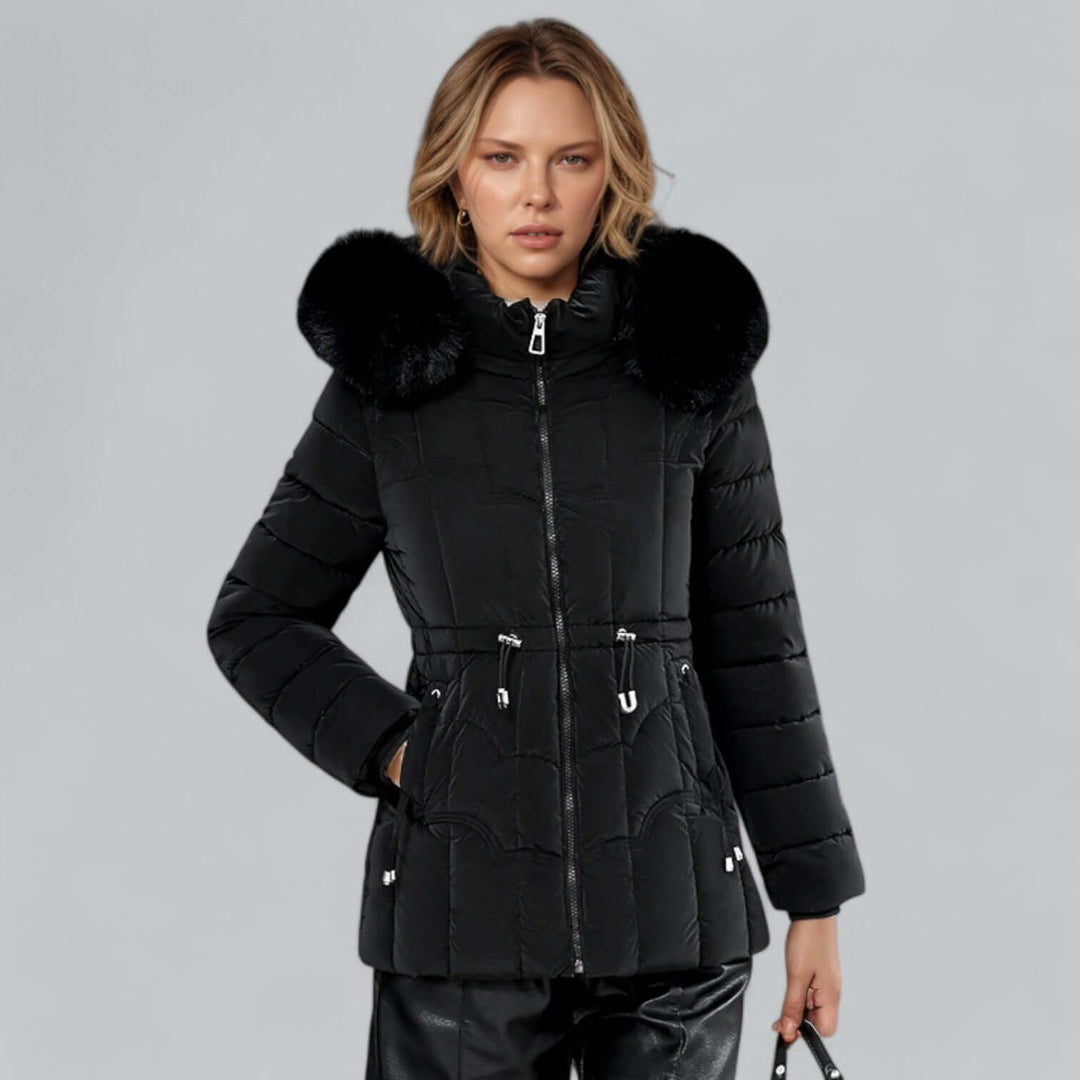 Parka Femme Rembourrée | Capuche Coupe Droite Confortable Chic in Noir#couleur_noir