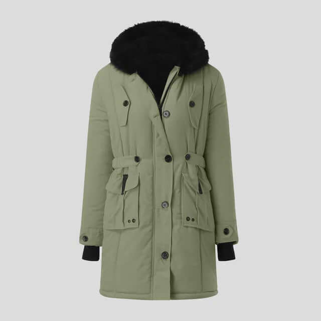Parka Femme Capuche Fourrure | Coupe Chaude Hiver Élégante in Vert#couleur_vert
