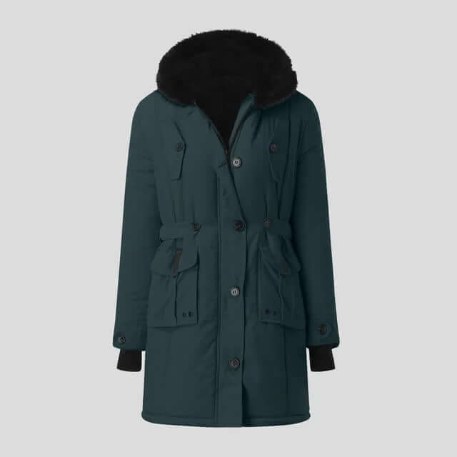 Parka Femme Capuche Fourrure | Coupe Chaude Hiver Élégante in Bleu#couleur_bleu