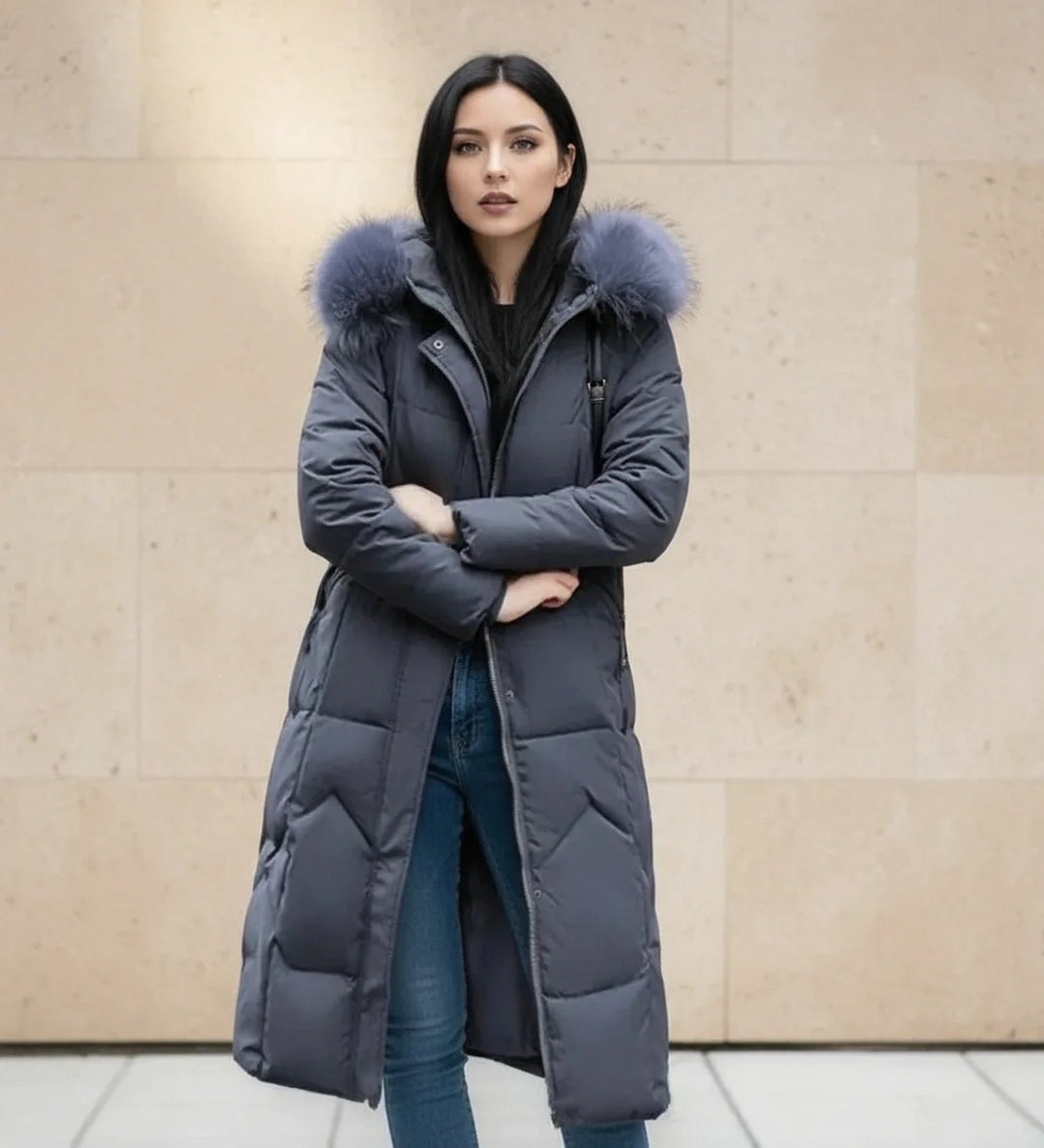 Doudoune Maxi à Bordure Fourrure | Capuche Doublée Chaleureuse – Gris #couleur_gris