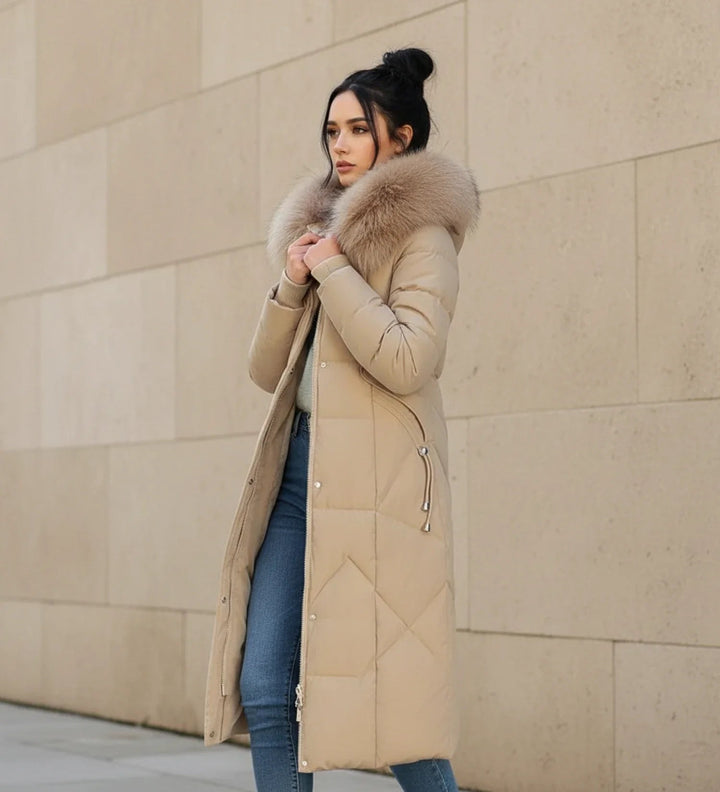 Doudoune Maxi à Bordure Fourrure | Capuche Doublée Chaleureuse – Camel #couleur_camel