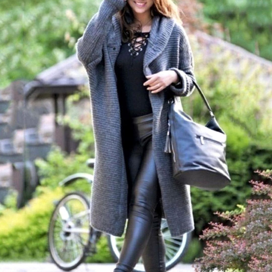 Gilet Femme Long à Capuche | Maille Côtelée et Devant Ouvert in Gris#couleur_gris