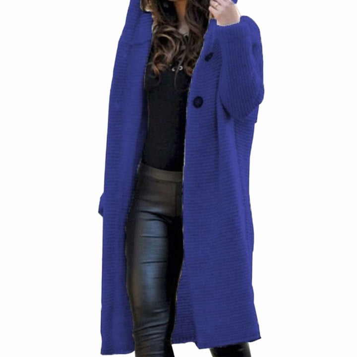 Gilet Femme Long à Capuche | Maille Côtelée et Devant Ouvert in Marine#couleur_marine