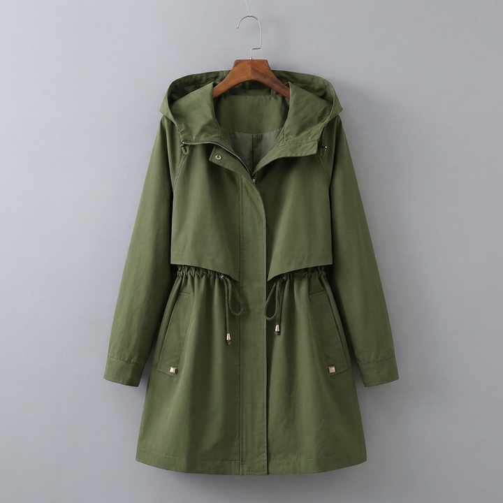Imperméable Femme Long à Cordon | Capuche et Taille Réglable in Vert#couleur_vert