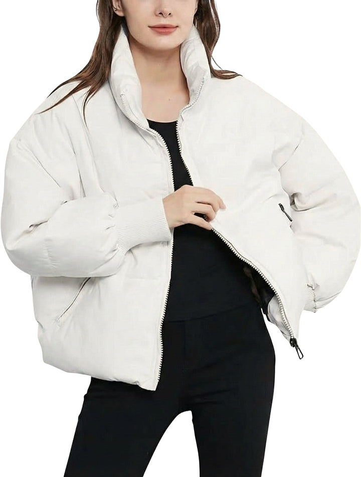 Doudoune Duvet Femme Courte | Col Montant et Fermeture Zippée in Blanc#couleur_blanc