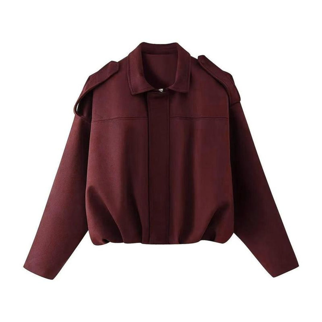 Bomber Femme Vintage Aspect Daim | Coupe Oversize et Trois Tons in Bordeaux#couleur_bordeaux