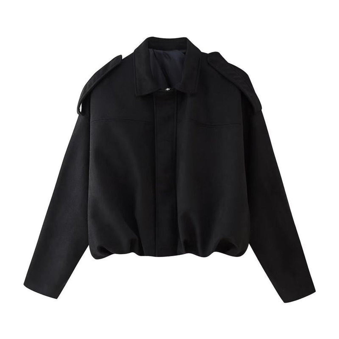 Bomber Femme Vintage Aspect Daim | Coupe Oversize et Trois Tons in Noir#couleur_noir