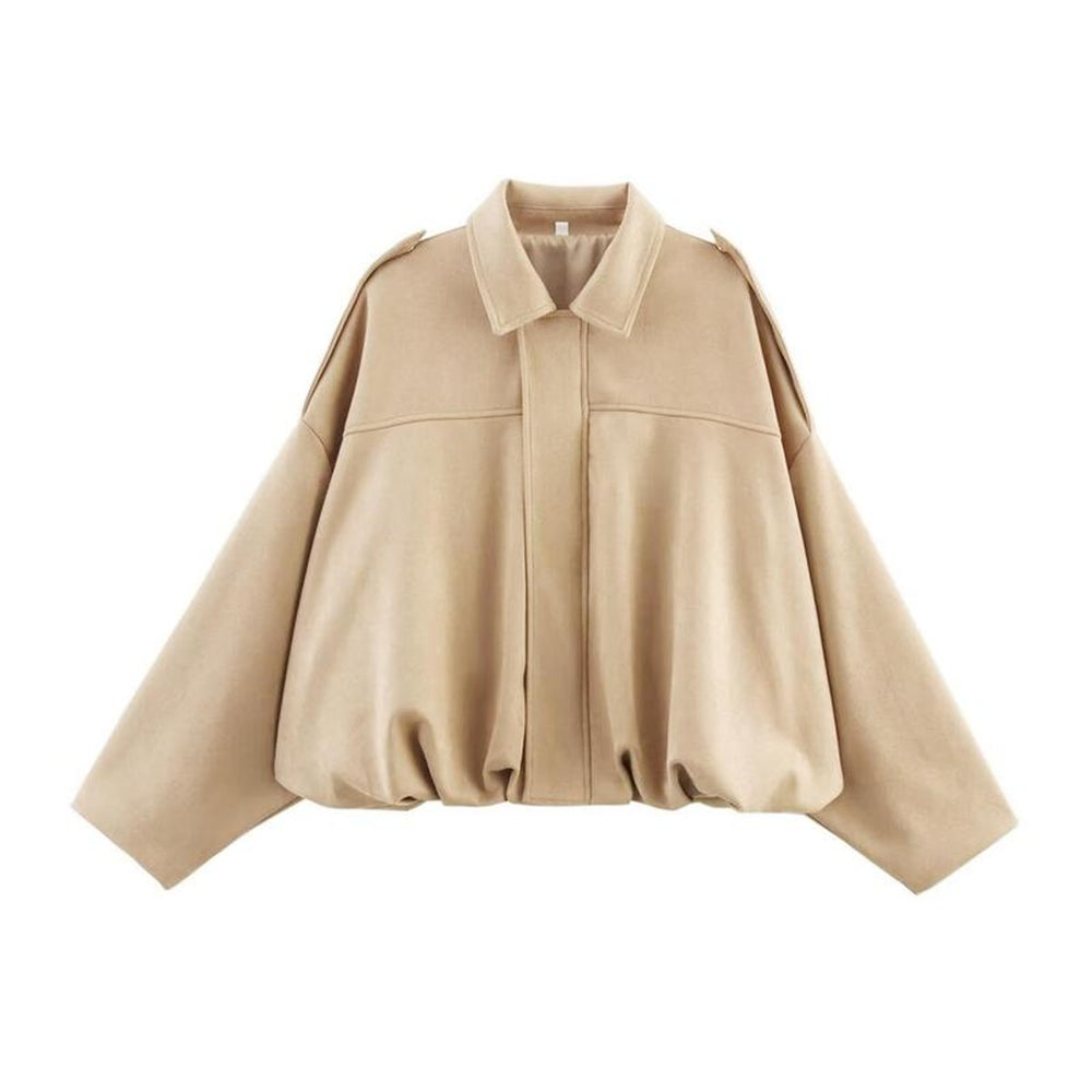 Bomber Femme Vintage Aspect Daim | Coupe Oversize et Trois Tons in Beige#couleur_beige