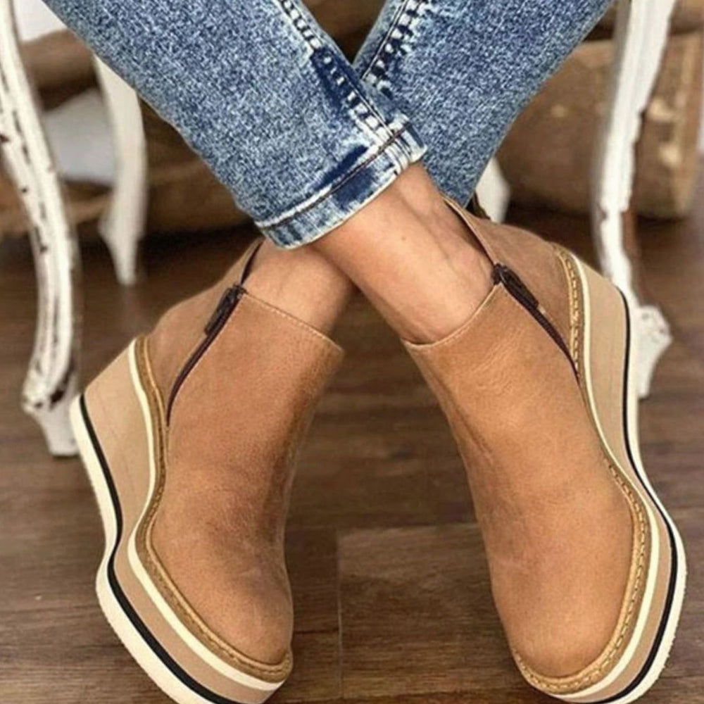 Chelsea Boots Femme Compensées | Plateforme à Enfiler in Beige#couleur_beige