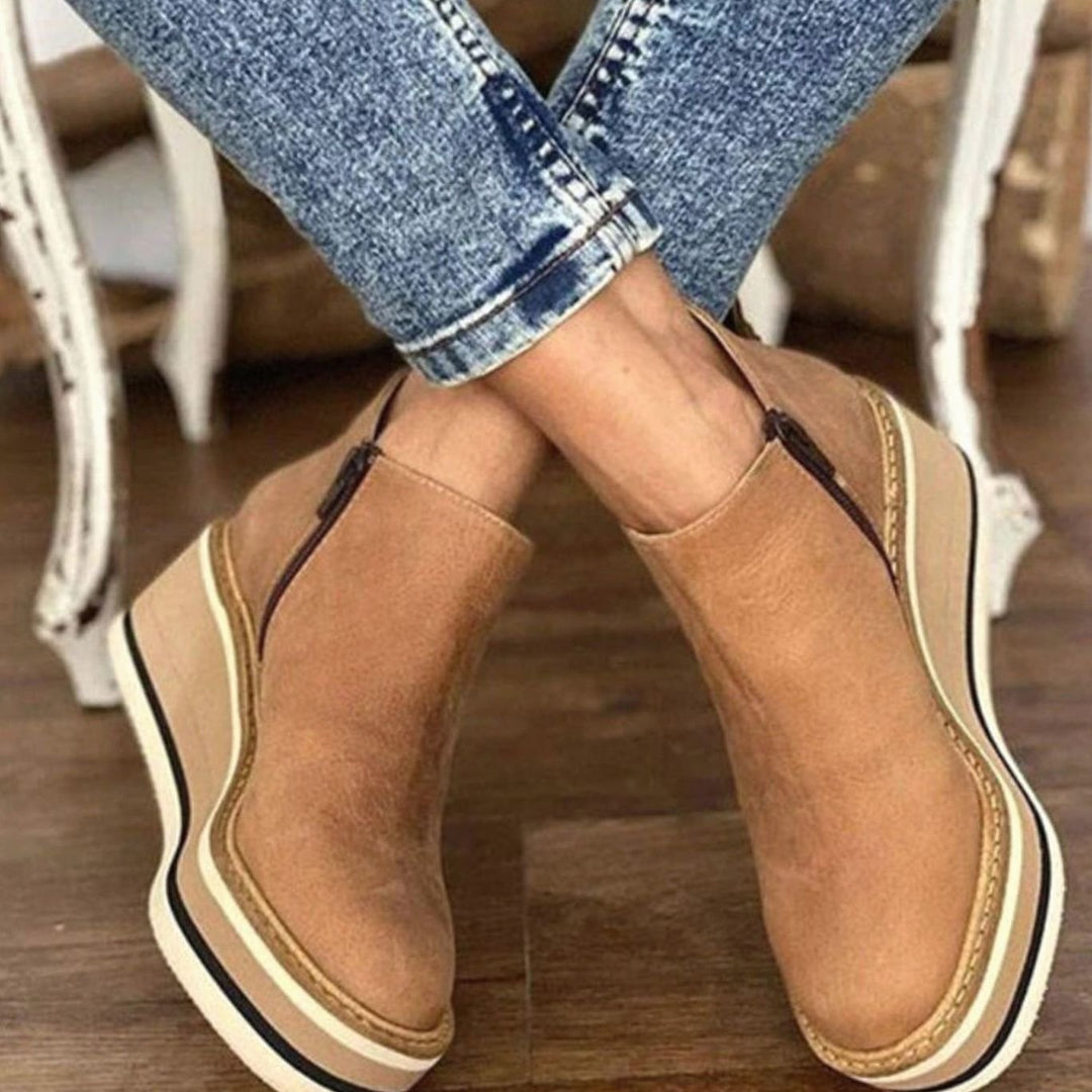 Chelsea Boots Femme Compensées | Plateforme à Enfiler in Beige#couleur_beige