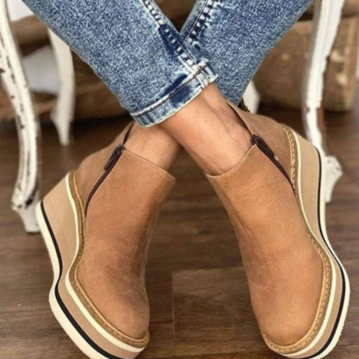 Chelsea Boots Femme Compensées | Plateforme à Enfiler in Beige#couleur_beige